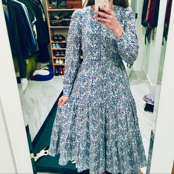 🏷 New J Crew Liberty floral long tiered dress 0 - Picture 6 of 7